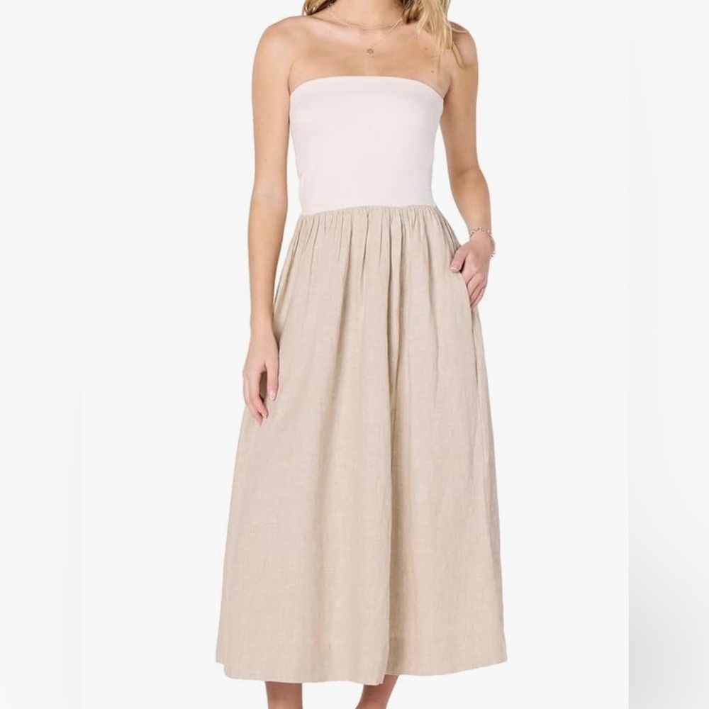 NWT The Drop- White and Tan Strapless Dress